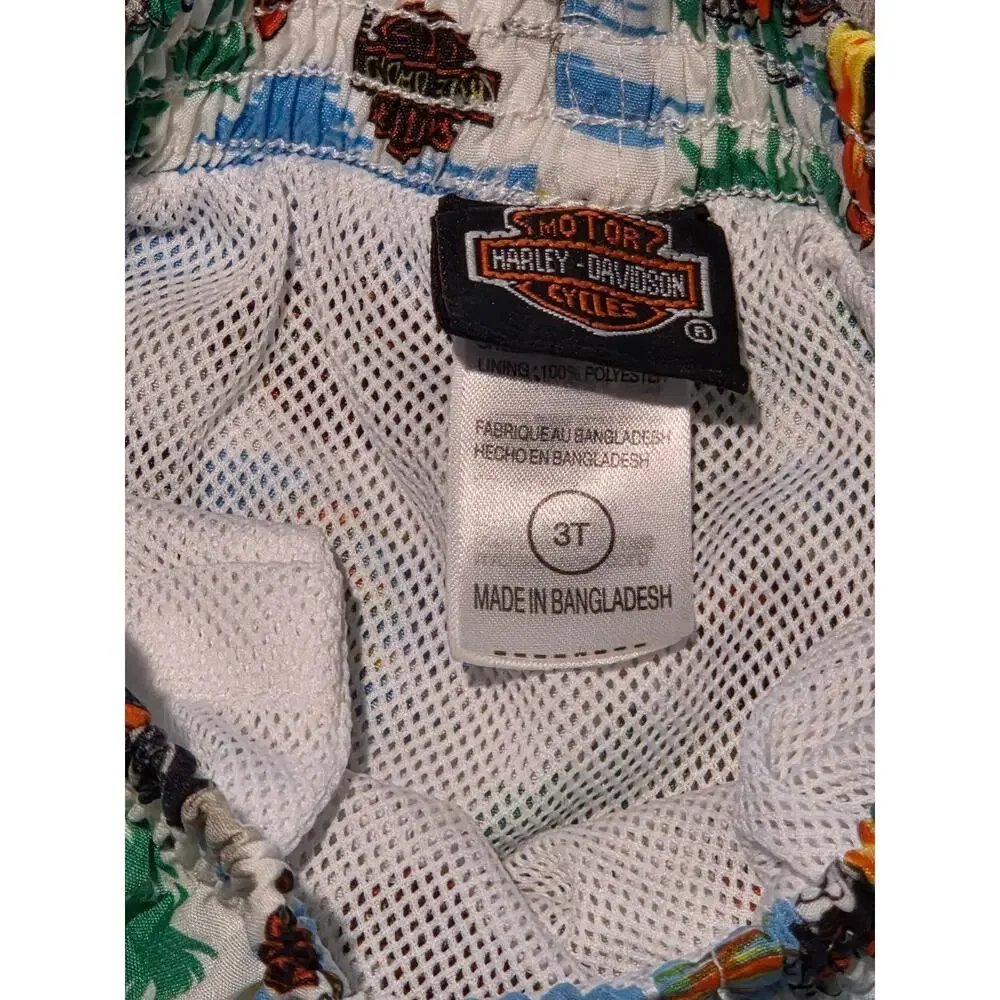 Vintage Y2K Kids Harley Davidson Swim Trunks Mesh Lined Elastic Waist Size 3T